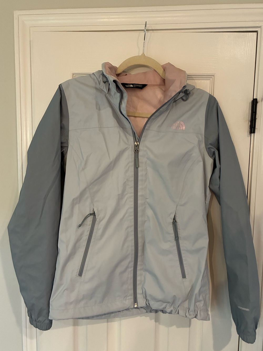 The North Face Light Gray Rain Jacket and Pink Lining Size S